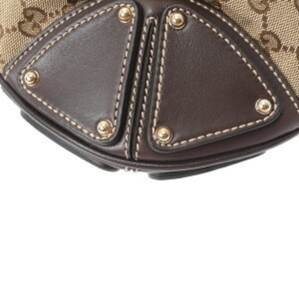 Gucci Bamboo Handbag Beige Ebony Brown Leather GG Canvas Bag - Picture 8 of 9